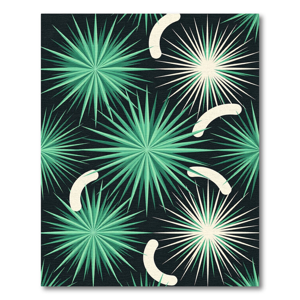 Midcentury Green Starburst Abstract Accent Rug