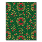 Emerald Green Red Floral Wreath Design Rug