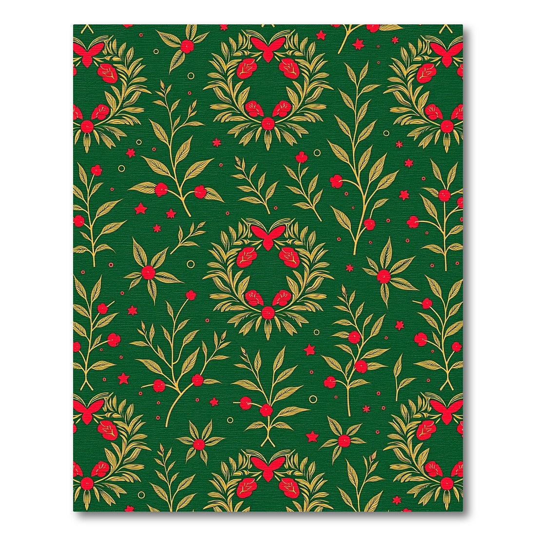 Emerald Green Red Floral Wreath Design Rug