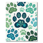 Green Teal Paw Print Botanical Composition Rug