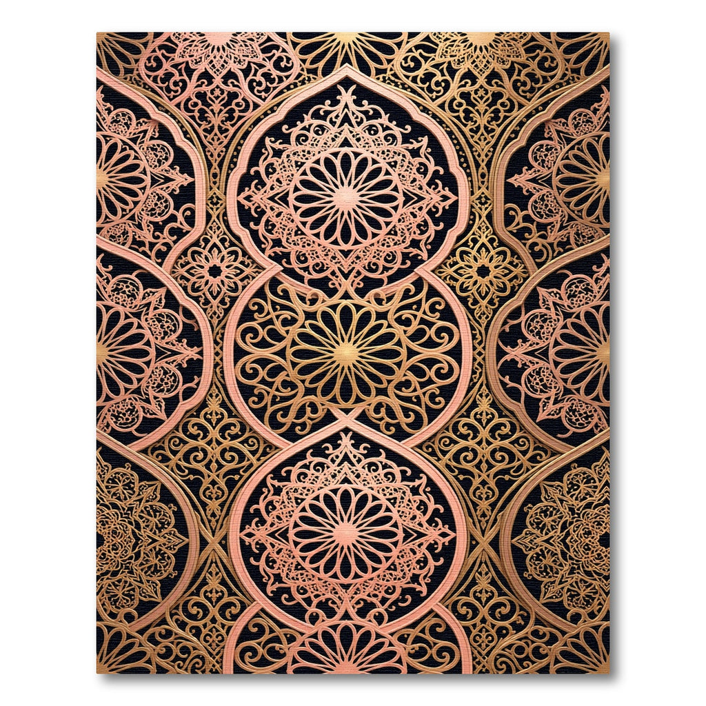 Elegant Rose Gold Ornate Mandala Art Rug