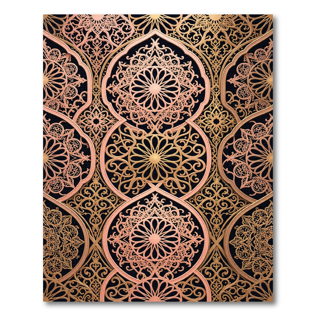 Elegant Rose Gold Ornate Mandala Art Rug