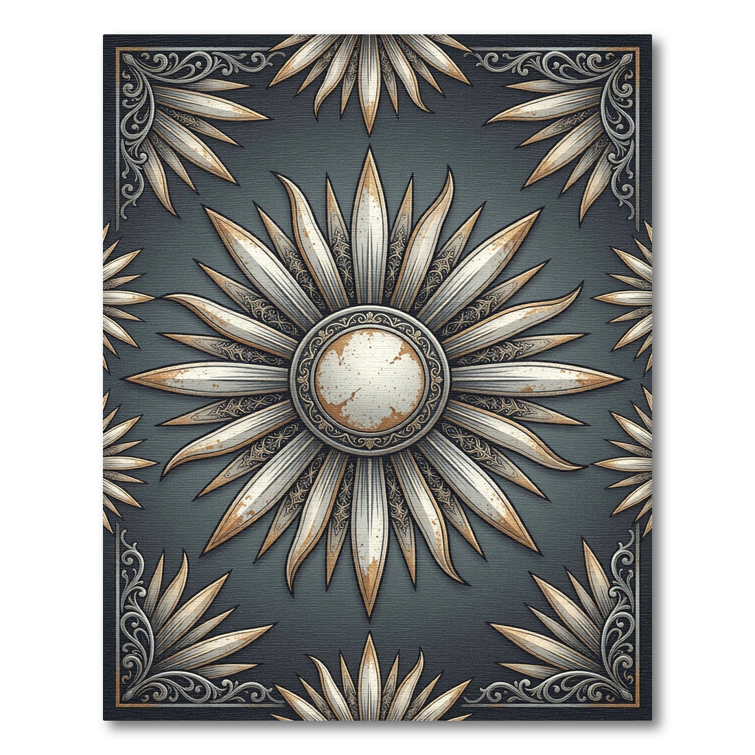 Gilded Starburst Medallion Slate Art Rug