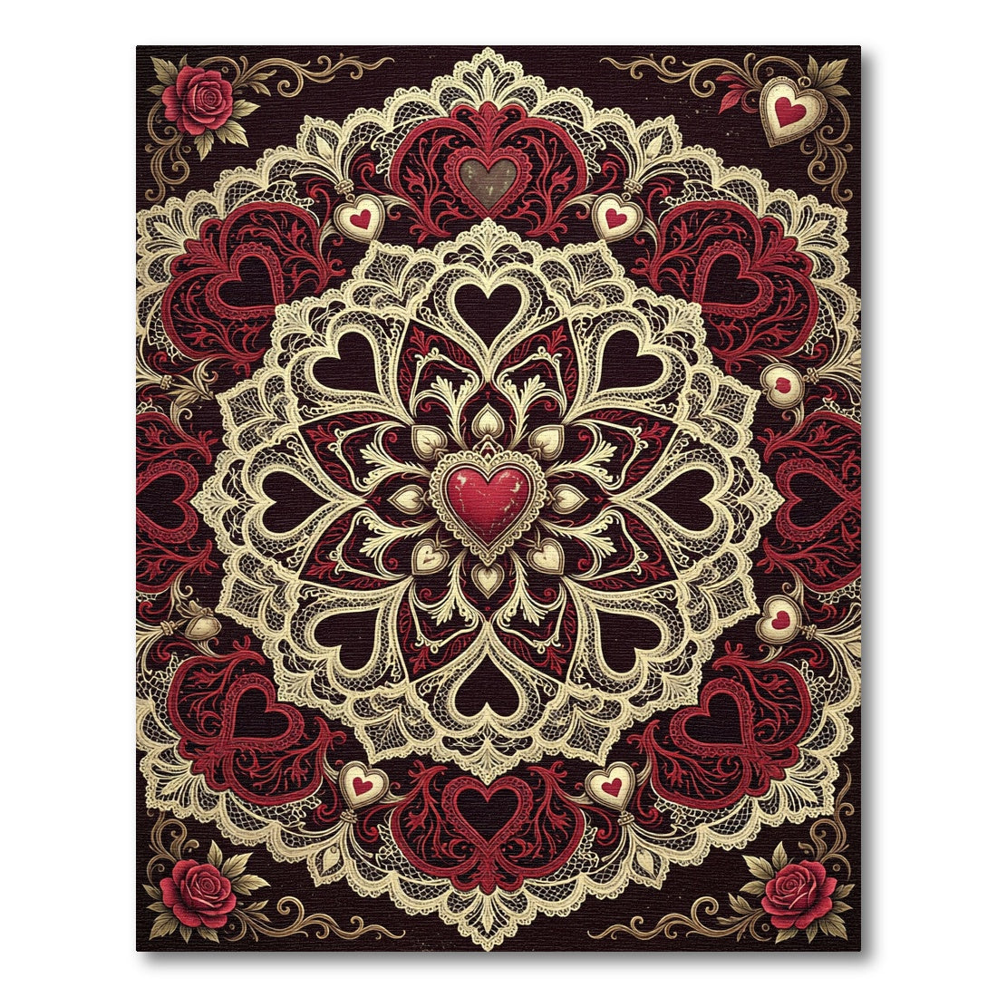 Gothic Crimson Heart Lace Medallion Rug