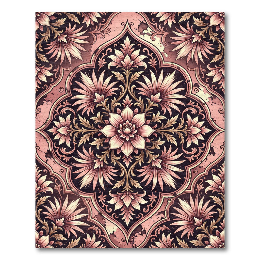 Elegant Blush Floral Damask Medallion Rug