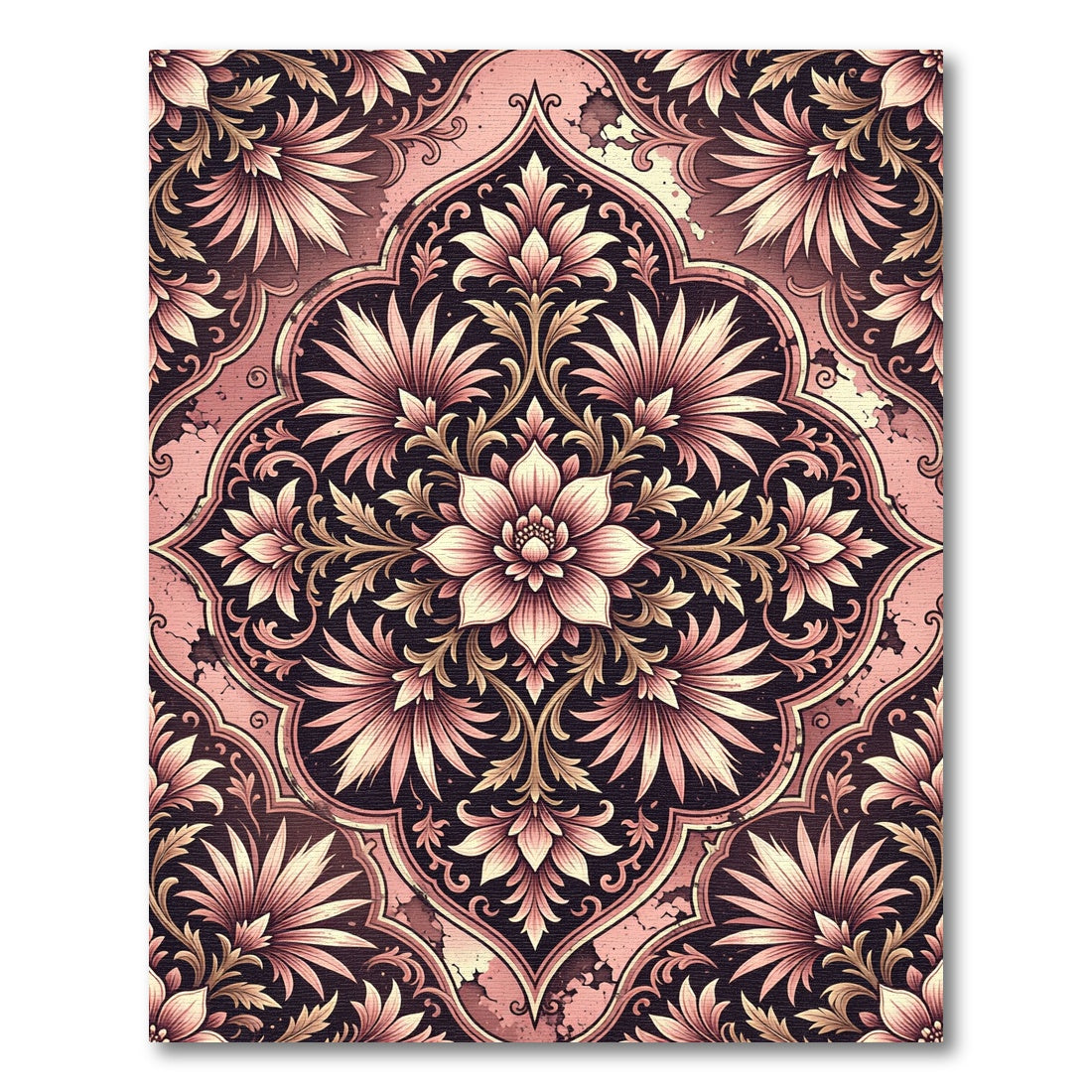 Elegant Blush Floral Damask Medallion Rug