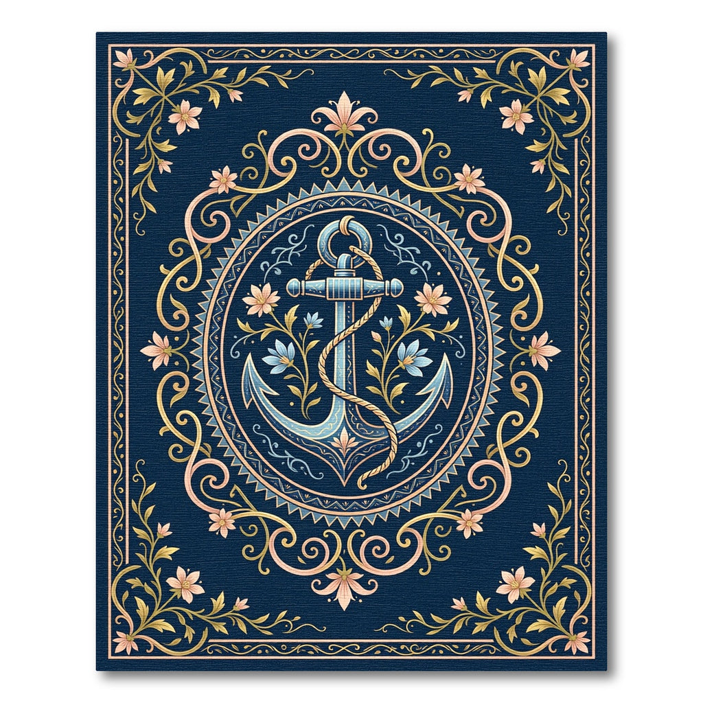 Blue Anchor Floral Scrollwork Accent Rug