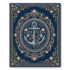 Blue Anchor Floral Scrollwork Accent Rug