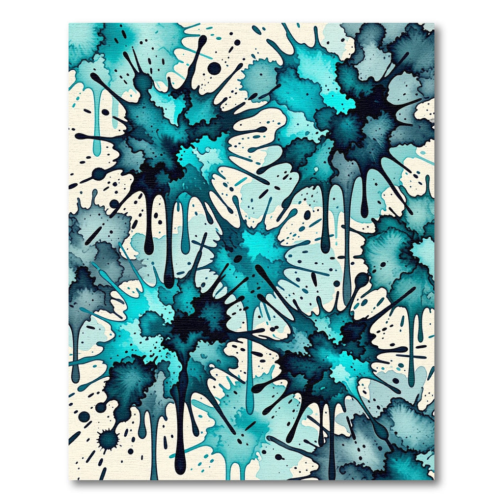 Abstract Teal Ink Splatter Liquid Art Rug