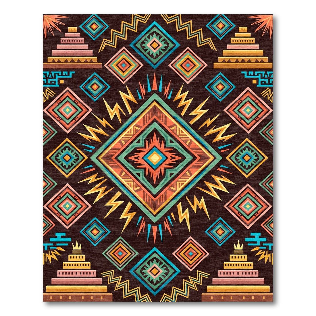 Vibrant Geometric Aztec Diamond Earthy Rug