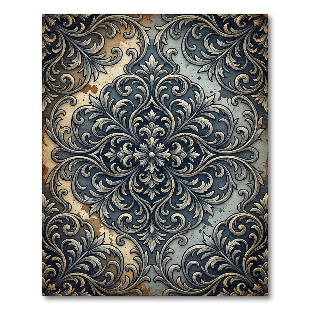 Elegant Damask Scrollwork Slate Beige Rug