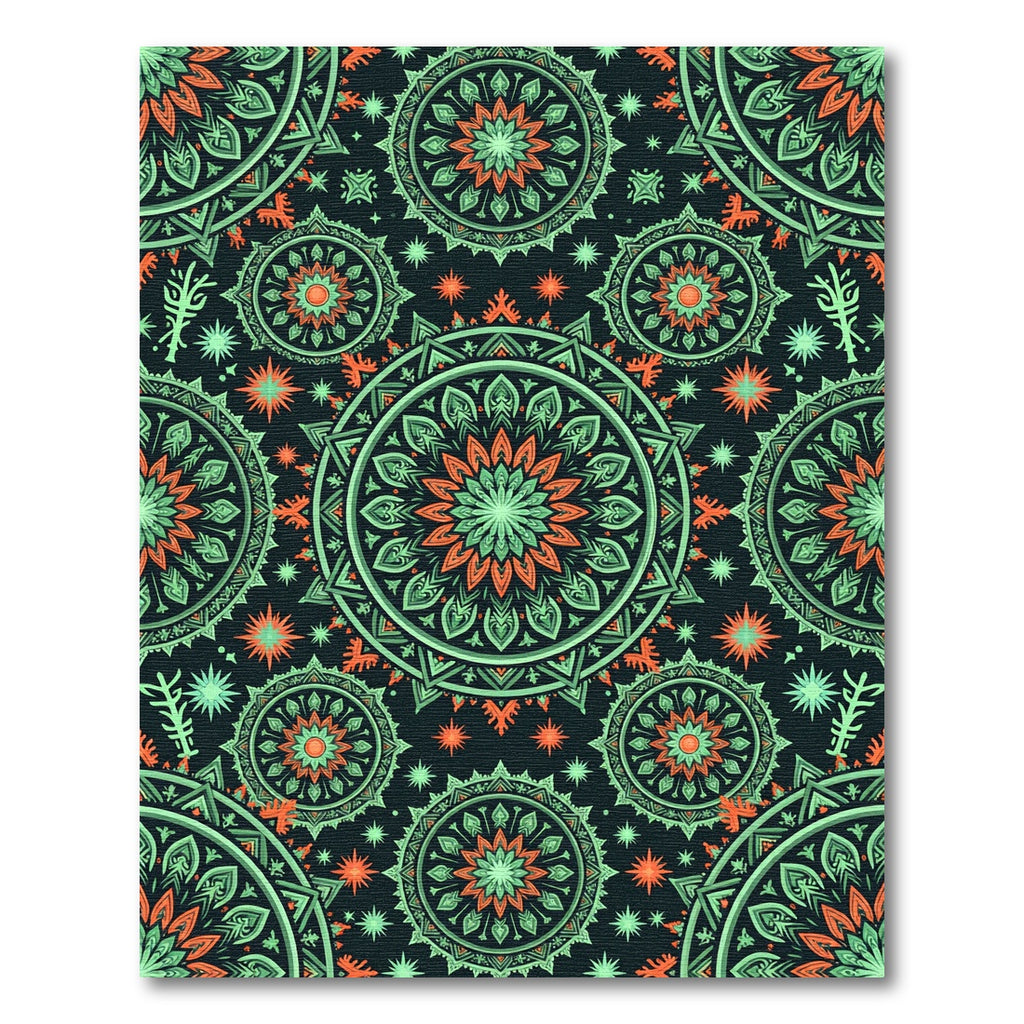 Emerald Orange Mandala Medallion Layered Rug