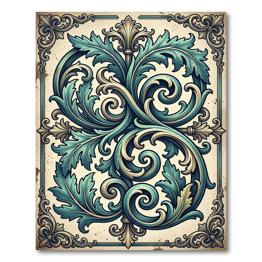 Ornate Teal Acanthus Scroll Damask Rug