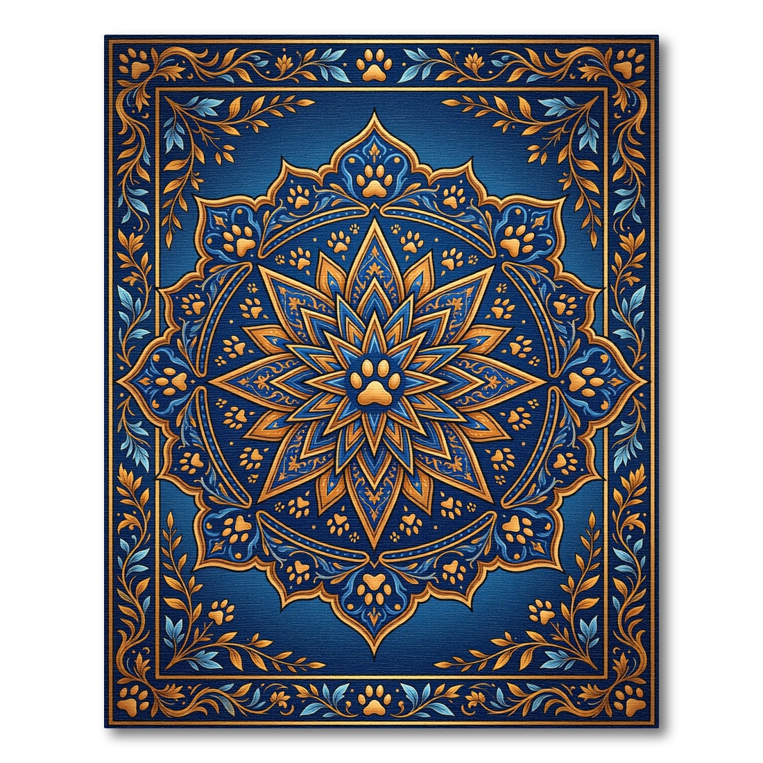Golden Paw Medallion Navy Floral Art Rug