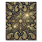 Elegant Golden Paisley Black Damask Rug