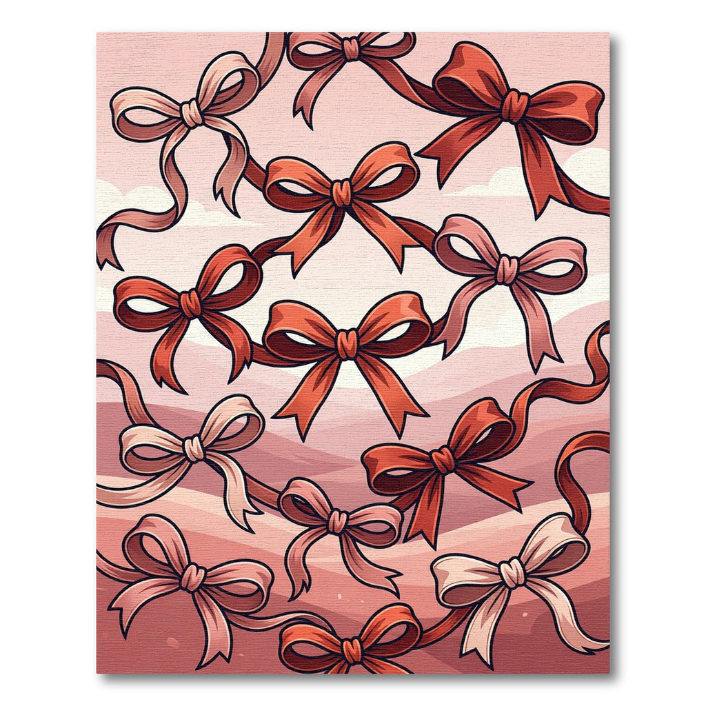 Whimsical Blush and Crimson Ribbon Garland Rug