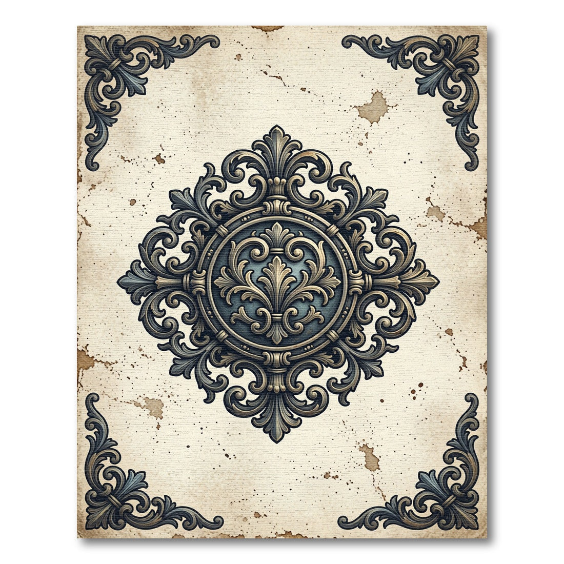 Ornate Bronze Filigree Damask Medallion Rug