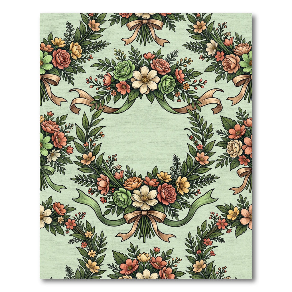 Sage Green Floral Wreath Ribbon Rug