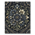 Elegant Charcoal Gold Floral Medallion Rug