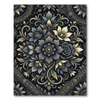 Elegant Charcoal Gold Floral Medallion Rug