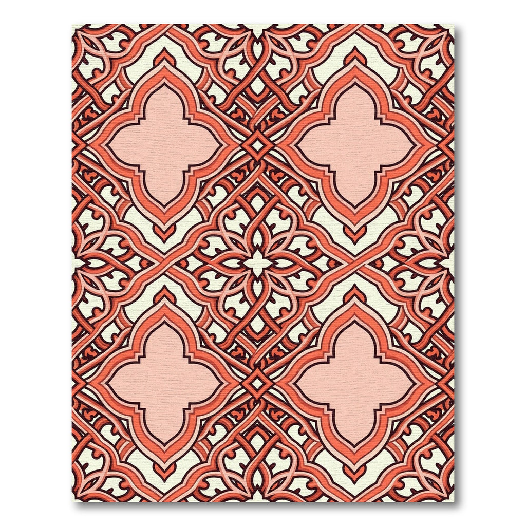 Coral Geometric Entwined Quatrefoil Lattice Rug