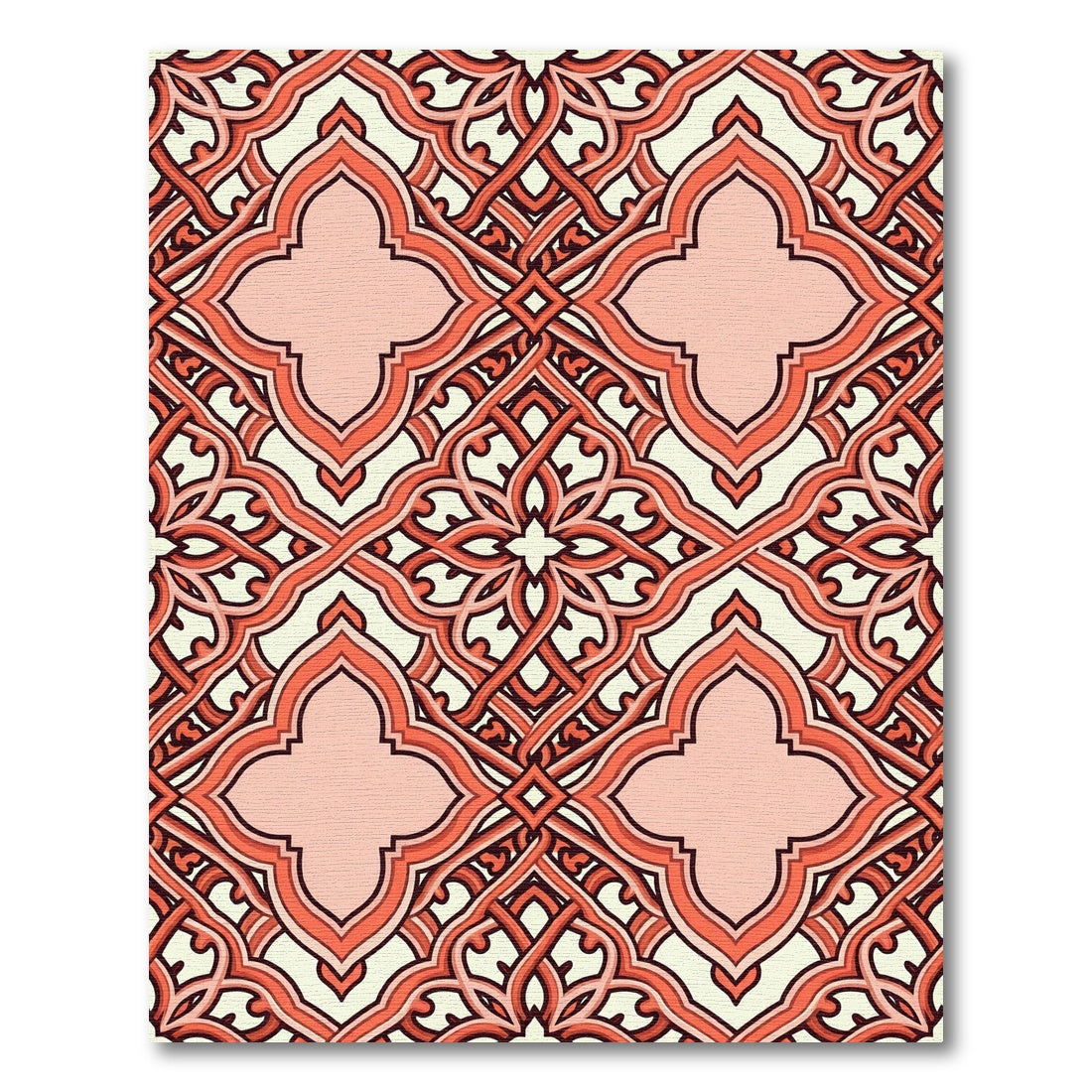 Coral Geometric Entwined Quatrefoil Lattice Rug