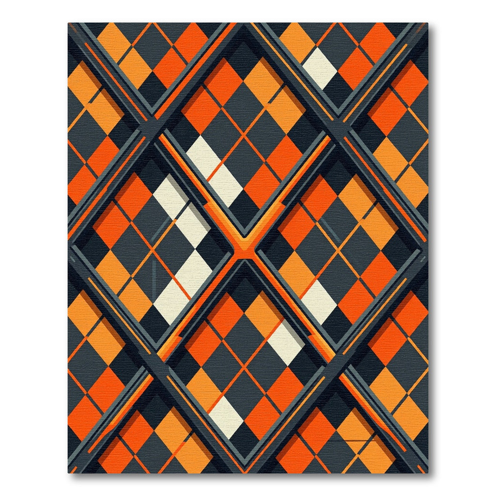 Tartan Orange Intersecting Diamond Composition Rug