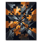 Abstract Orange and Black Shattered Puzzle Rug