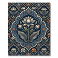 Elegant Navy Lotus Floral Medallion Rug