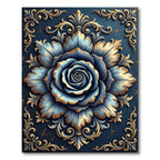 Classic Blue Gold Floral Medallion Rug
