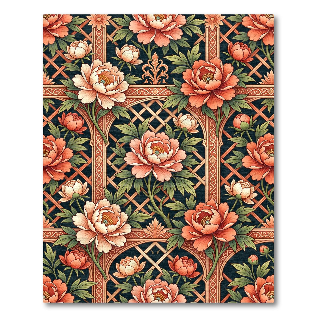 Coral Peach Peony Garden Lattice Rug