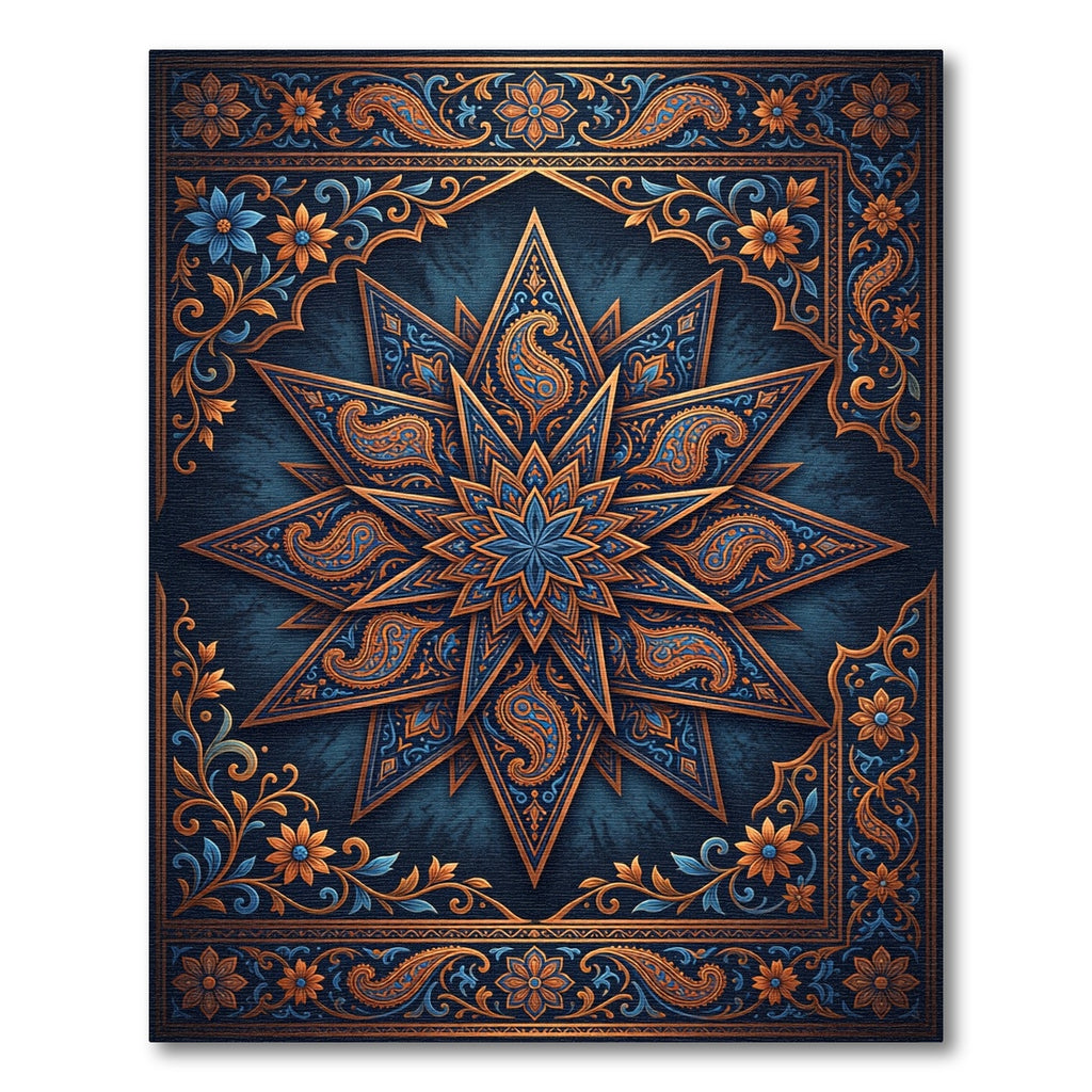 Ornate Teal and Gold Paisley Star Rug