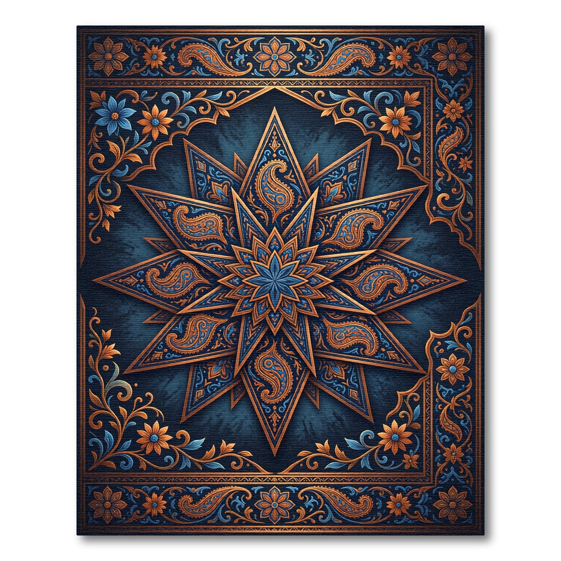 Ornate Teal and Gold Paisley Star Rug