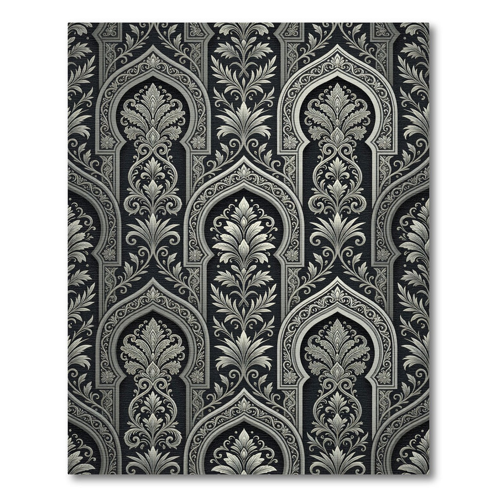 Intricate Silver Arch Floral Damask Rug