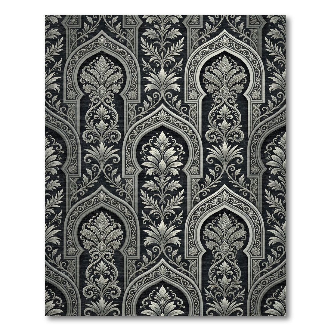 Intricate Silver Arch Floral Damask Rug