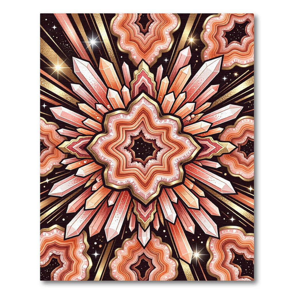 Radiant Coral Crystal Geode Burst Rug