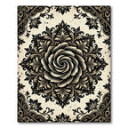 Dark Monochrome Floral Swirl Medallion Rug