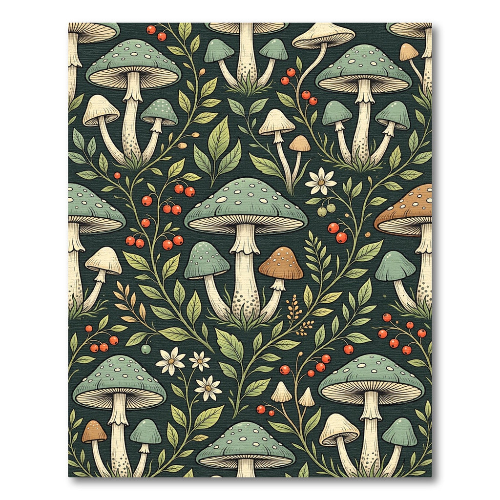 Sage Mushroom Forest Botanical Illustration Rug
