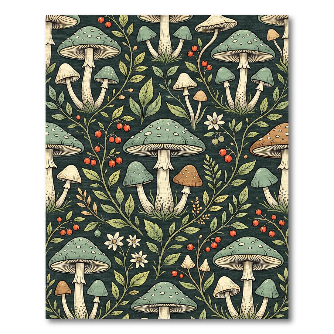 Sage Mushroom Forest Botanical Illustration Rug