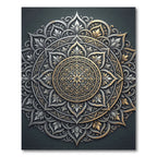 Ornate Silver and Gold Mandala Medallion Rug