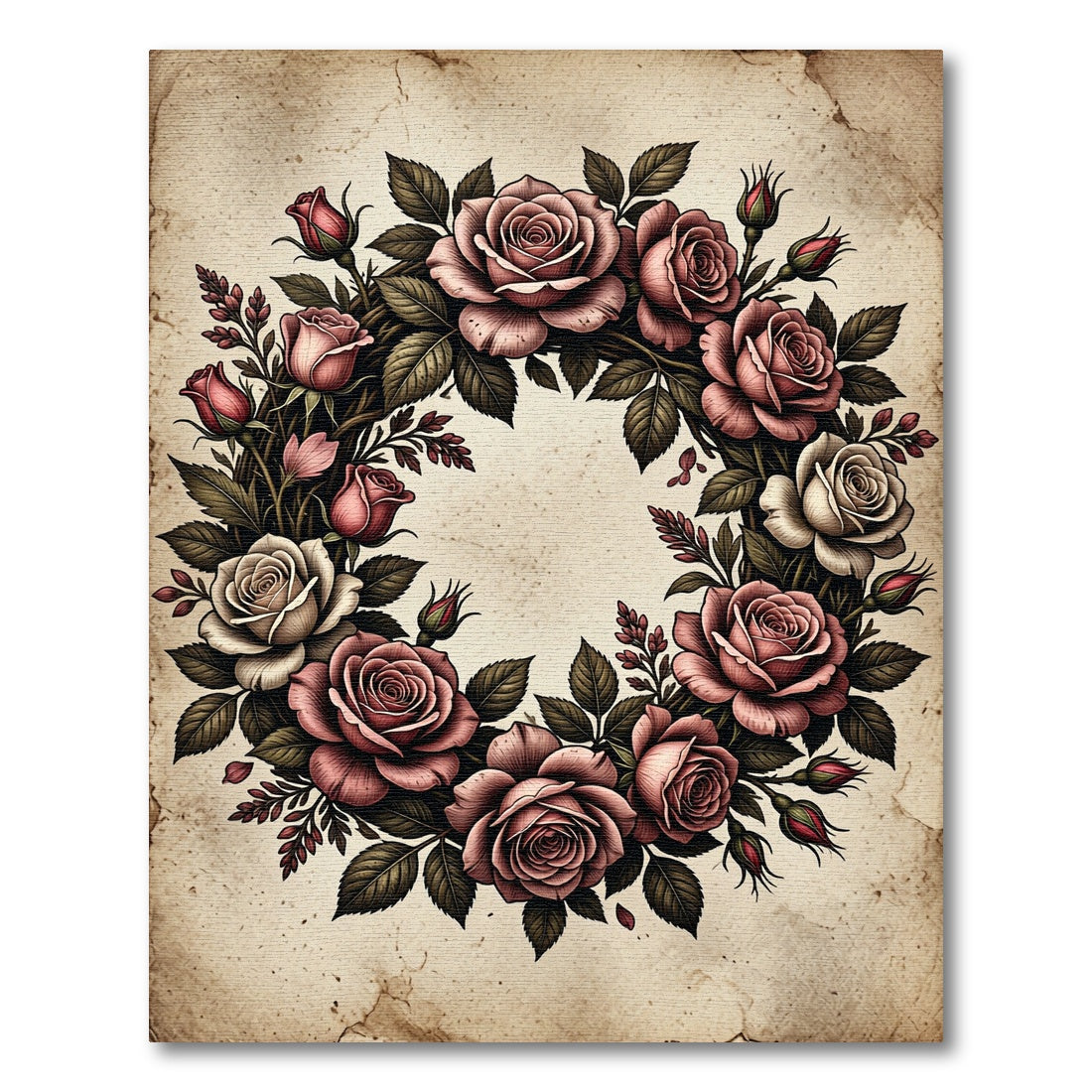 Vintage Blush Rose Wreath Garden Rug