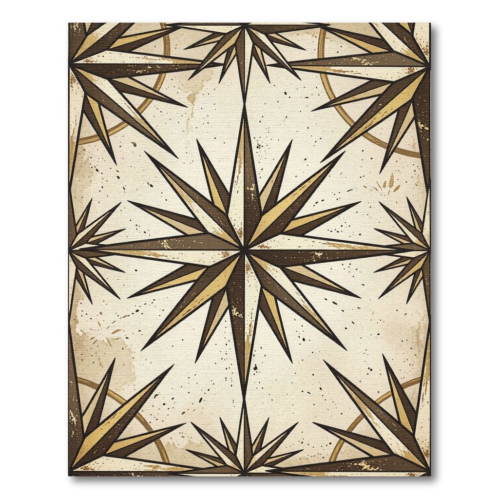 Vintage Antique Gold Compass Star Rug