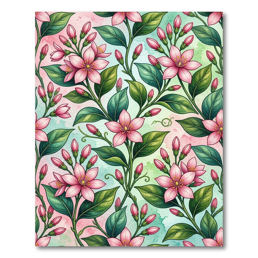 Watercolor Pink Meadow Floral Vines Rug