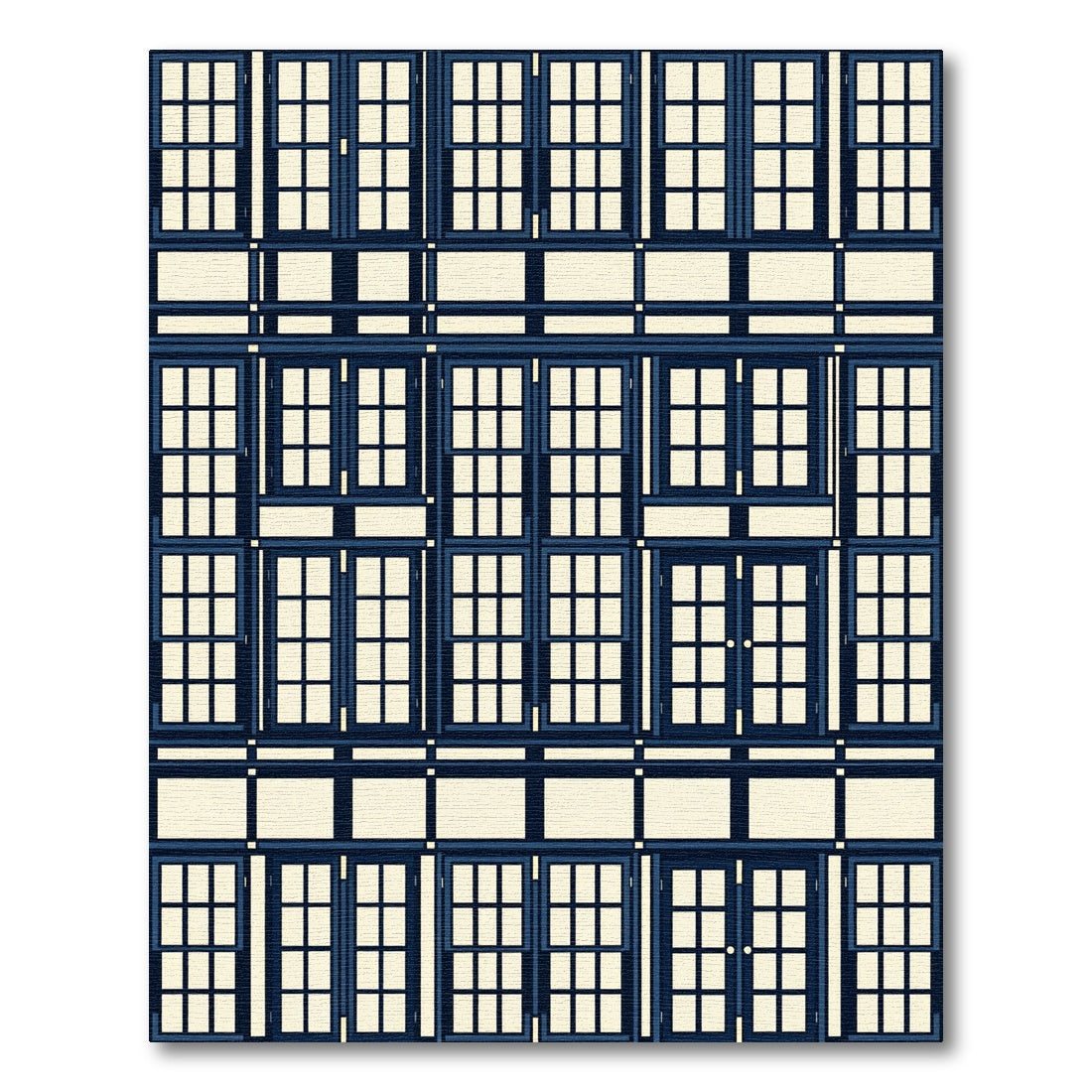 Deep Blue Architectural Window Facade Rug