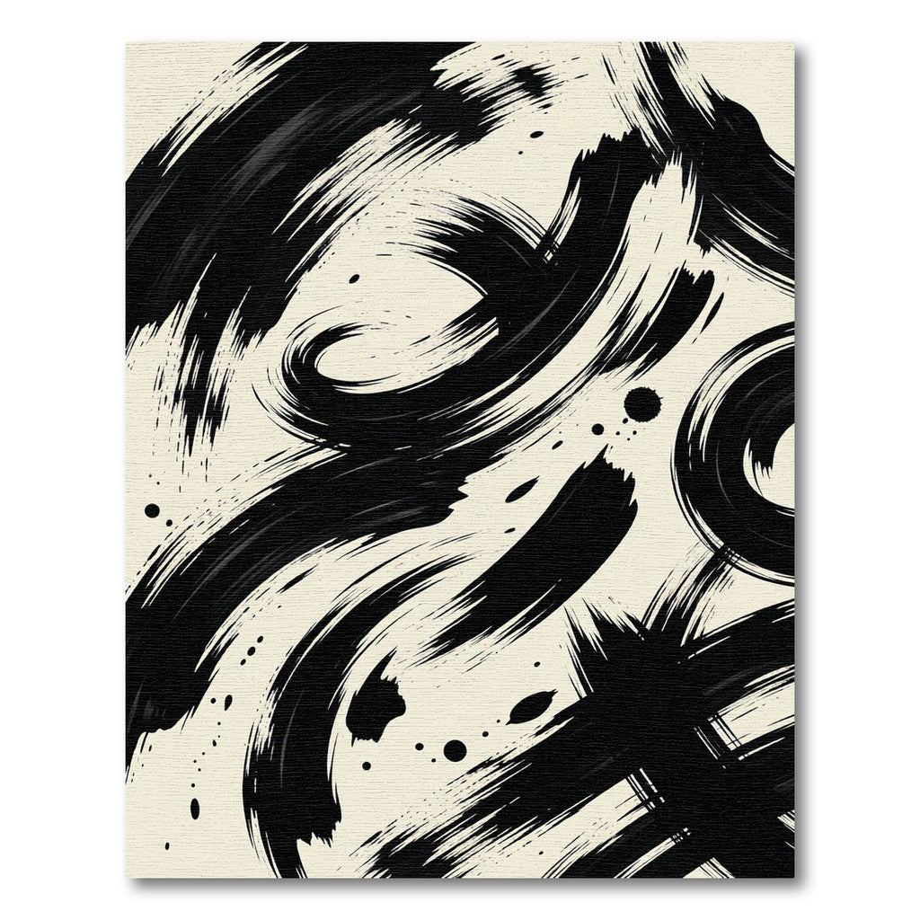 Bold Black Ink Swirl Abstract Rug