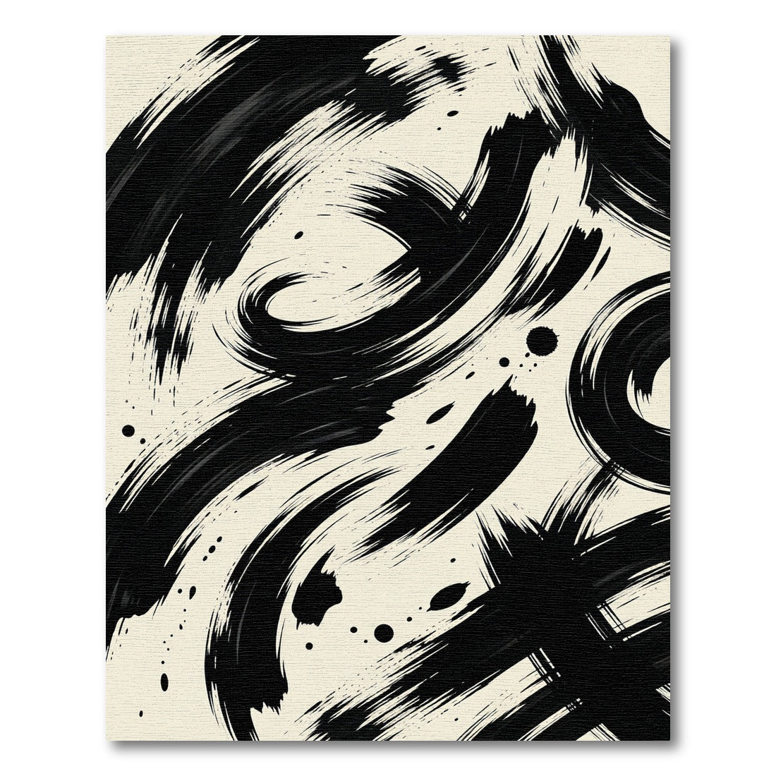 Bold Black Ink Swirl Abstract Rug