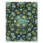 Botanical Blue Rose and Clematis Medallion Rug
