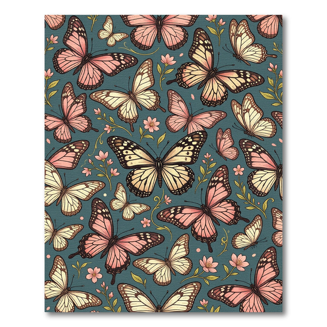 Whimsical Blush Butterfly Teal Botanical Rug