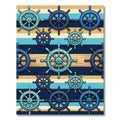 Nautical Blue Ship Wheel Striped Art Rug