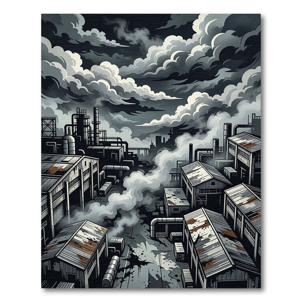 Dark Industrial Smoke Cloud Factory Rug